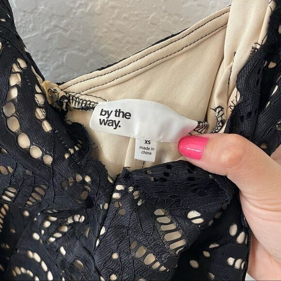 Revolve By the Way. Vicky Lace Eyelet Overlay Scalloped Black Mini Dress Size XS - Picture 10 of 13